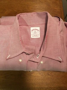Mens Brooks Brothers 346 Logo Solid Pink Long Sleeve Button Up Shirt XL *Flaw* - Picture 1 of 6