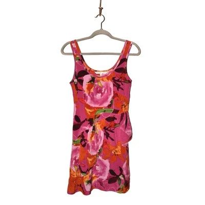 Mini Vestido TRINA TURK $358 Cuello Redondo Seda Floral Volantes Rosa Talla 4 Foto 1 de 4