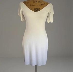 RALPH LAUREN - PURPLE LABEL Dress Size 6 White Slit Short Square Sleeve Stretch - Picture 1 of 16