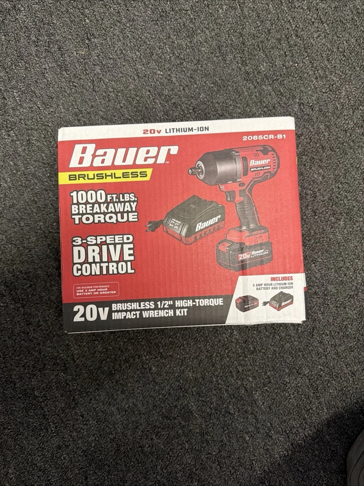 NEW Bauer 20v Brushless 1/2” High Torque Impact Wrench KIT 70960 2085CR-B1 - Image 1 of 1