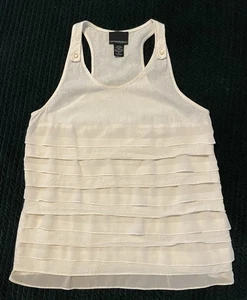 CYNTHIA ROWLEY Leinen Tank Top Rüschen vorne ärmellos Gr. Medium Boho Chic - Bild 1 von 9