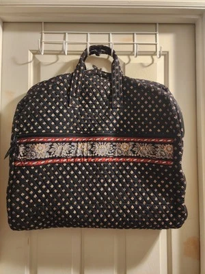 Vintage Vera Bradley Garment Bag Quilted Classic Black Red Lining Zipper Pockets - Изображение 1 из 4