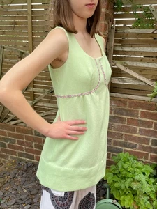 Vintage 1960s Mint Green Pink Mod Go-Go Dollyrockers Micro Mini/Tunic Dress 8-10 - Picture 1 of 5
