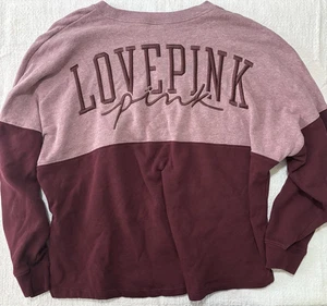 PINK Victoria Secret Sweatshirt XL Embroidered Pink Maroon Colorblock EUC - Picture 1 of 4