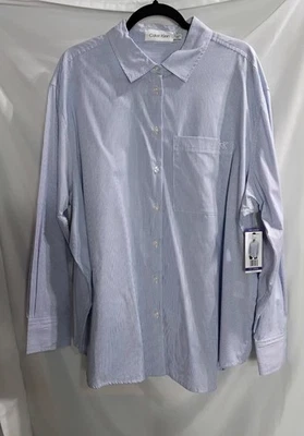 Calvin Klein Mens Size XXL Blue White Pin Striped Dress Shirt Button Front  - Image 1 of 4