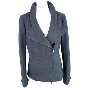 Etcetera Asymmetrical Zip Jacket Sz 4 Gray Cotton Blend Funnel Neck Sporty Moto - Picture 1 of 10