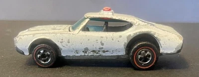 Vtg 1974 Hot Wheels Redline White Olds 442 Police Cruiser Opening Hood Hong Kong - Image 1 of 4