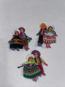 Tiny Small Worry Doll Pin Peru Peruvian couple Adorable Lot Of 3 - Picture 1 of 8