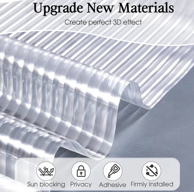 Window Privacy Film 3D Reeded Glass Static Cling Fluted Frosted Decorative Vinyl - Image 1 of 4