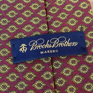 Brooks Brothers Makers Burgundy Gold Geometric Silk Necktie England Made in USA - Picture 1 of 5