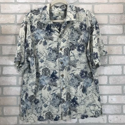 Camisa para hombre Island Shores L manga corta abotonada 100 % seda lavable azul crema Foto 1 de 4