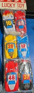 Vtg Lucky Toy Japan Tin Set Of 6 Tin Race Cars In Orginal Package Sealed - Picture 1 of 5
