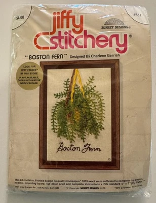Jiffy Stitchery Crewel Embroidery Kit 331 Boston Fern Sunset Designs Gerrish - Image 1 of 4