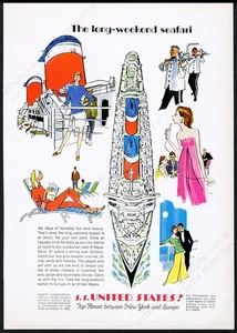 1968 SS United States Schiff Farbe Kunst United States Lines Vintage Druck Anzeige - Bild 1 von 7