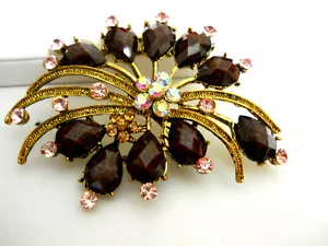NEW /LARGE BROOCH BOUQUET CRYSTALS /PINK/YELLOW/BOREALIS - Foto 1 di 4