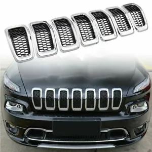 7pcs For 2014-18 Jeep Cherokee Front Grill Inserts Honeycomb Mesh Cover Chrome - Picture 1 of 9