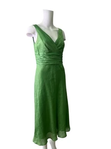 Monsoon Fit & Flare Seidenkleid Größe 10 Damen EU38 Grün Ärmellos Midi V-Ausschnitt - Bild 1 von 11