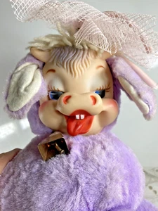 Rushton Purple Cow Rubber Face Elsie Bell Lavender Plush Growler Moos 50s *READ - Picture 1 of 16