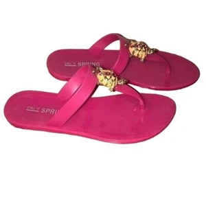 Call It Spring Sandals Flip Flops Women Sz 7 Hot Pink Rhinestone Turtles Accent - Picture 1 of 9