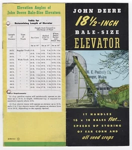 CA 1952 TRADE CATALOG BULLETIN JOHN DEERE TRACTOR 18 1/2 INCH BALE SIZE ELEVATOR - Picture 1 of 4