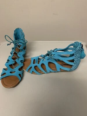 Sandalias con cordones Minnetonka Mérida III Gladiador talla 8 cuero verde azulado hobo chic Foto 1 de 4