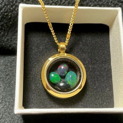 Opal Pendant Necklace Natural Fire Opal Necklace Floating Opal Locket Necklace - Image 1 of 4