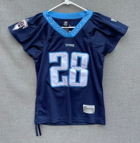 Tennessee Titans Women's Jersey Small Blue NFL Football Chris Johnson Rhinestone Cover