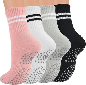 Pilates Socks for Women with Non Slip Grippers, Yoga Crew Socks for Barre Hospit - Picture 1 of 12