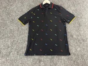 Paul Shark Polo Shirt Mens Small Black All Over Logo Print Classic Fit N17 - Picture 1 of 9