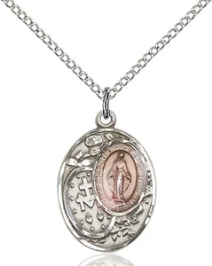 Sterling Silver Miraculous Medal Pendant Necklace 18" Chain GiftBox - Picture 1 of 3