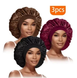 3 Stück Seidenhaube Zum Schlafen, Schlafhaube Seide Verstellbare Satin Haarhaube - Bild 1 von 5