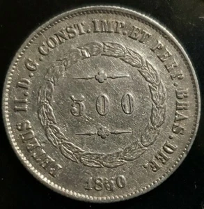 1850 5 Overdate ""6" 500 Reis silber übergroß. Brasilien - Bild 1 von 2