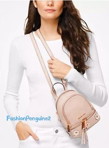💝 Michael Kors Rhea (MINI) Floral Appliqué Leather Backpack 🎒, Soft Pink - Picture 1 of 12