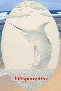 Marlin Window Decal for Glass - OVAL 15x23 Static Cling Tropical Fishing Decor - Picture 1 of 12
