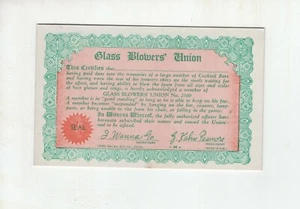 1941 Gag Gift Card "Glass Blower's Union" Exhibit Supply Co Chicago - Picture 1 of 1