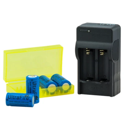 UltraFire 3in1 16340 Digital Ladegerät+4xUF 1200mAh (CR123A) 3,6V Akku BRC 16340 - Bild 1 von 2