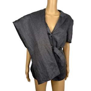 New JOHN MEYER 2PC Charcoal Gray Linen Short Sleeves Belted Pant Suit Size 16 - Picture 1 of 10