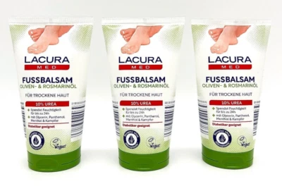 ✅ Lacura Med 10 % UREA Fußbalsam Oliven- & Rosmarinöl, Fusspflege 3x 150ml ✅