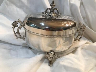 vintage HEFRA SILVER SILVERPLATE SUGER BOWL, FRAGET BAROQUE CHERUBS - Image 1 of 4