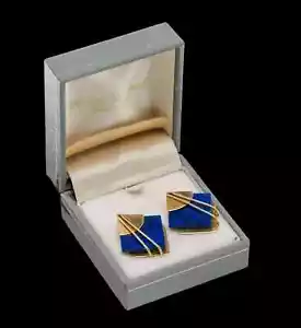 Vintage 14K Yellow Gold Lapis Lazuli Square Statement Earrings - Picture 1 of 9