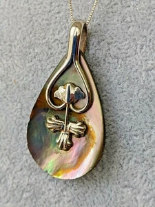 Hermoso colgante de plata de ley y madreperla con collar de plata - Imagen 1 de 8