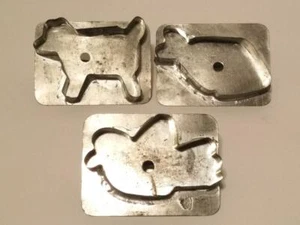3-Antique Primitive Cookie Cutter Soldered Tin (Dove, Dog & Fish) - Picture 1 of 2