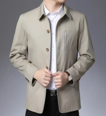 Men Lapel Cotton Business Jacket Casual Short Trench Coat Fashion Outwear - Image 1 of 4