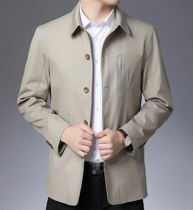 Men Lapel Cotton Business Jacket Casual Short Trench Coat Fashion Outwear - Image 1 of 4