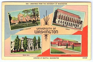 University Washington Multi View linen Postcard D066 - Picture 1 of 2