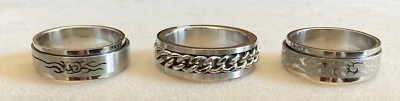 Stainless Steel Tribal Design, Chain or Textured Scroll Spinner Ring - Image 1 of 4