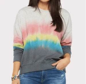 Sundry Rainbow Stripe Crewneck Sweatshirt | 1 S - Picture 1 of 5