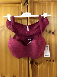 PASSiONATA Set T-Shirt BH mit Bügel + Slip Größe 85 E/42 Dunkel Pink Neu Etikett - Bild 1 von 24