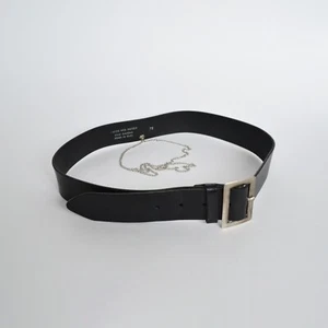Vintage DRIES VAN NOTEN Belt Leather Chain Buckle Metal Black Size 75 - Picture 1 of 5