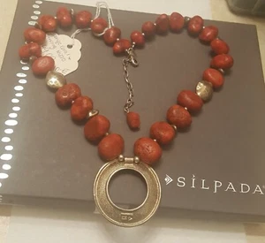 Silpada rote Schwammkoralle gehämmert Sterling Silber Perlenkette N1370 selten Rarität - Bild 1 von 7